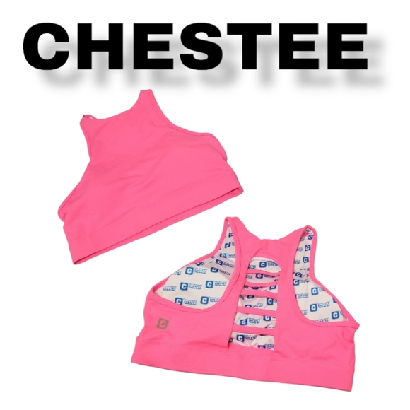 Chestee Other - CHESTEE "The T" Neon Pink Padded Sport Bra 8